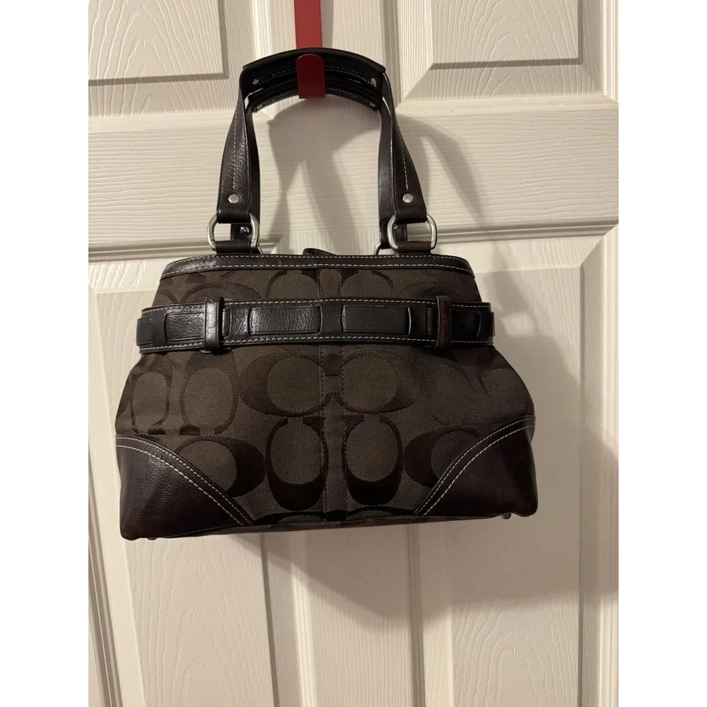 Coach Brown Logo Satchel with Snakeskin Accent and Silver Hardware